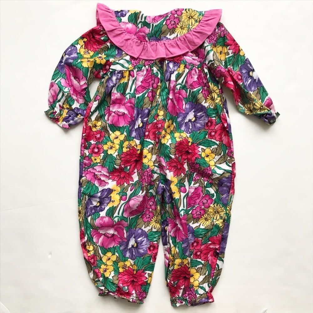 Vintage Floral print ruffle collar jumpsuit EUC 24 months - Picture 9 of 11